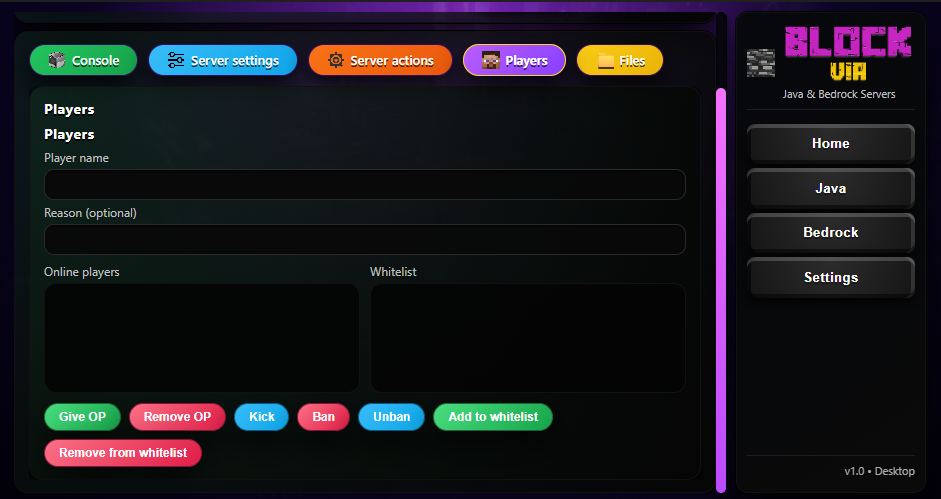 World & player management